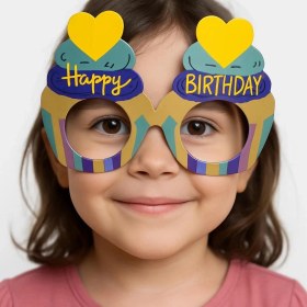 Resim Cupcake Temalı Doğum Günü Renkli Karton Happy Birthday Gözlüğü 6 Adet 