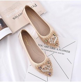 Resim Altın Tasarımcı Boncuk Düğün Ayakkabı Kadın Daireler Kadın Balerin Sivri Burun Inci Loafer'lar Spor Ayakkabı Artı Boyutu Zapatos Mujer Altın 