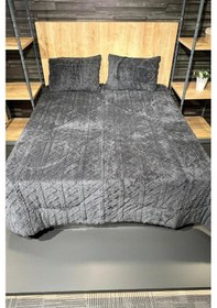 Resim Leila Çift Kişilik Pelüş Yatak Örtüsü 220x240 Cm Antrasit Antrasit 