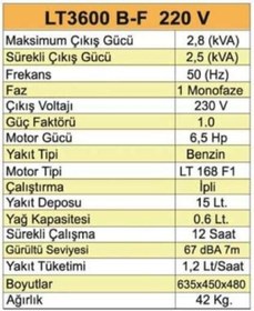 Resim Lutian Lutıan Lt3600 B-f Benzınlı Jenerator 2,8 Kva Bugun Krg 