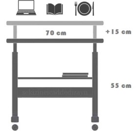 Resim servetavcı Yükseklik Ayarlı ve Çift Raflı Laptop Sehpası ve Çalışma Masası - Ceviz (Tekerli) 70 x 40 cm 