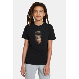 Resim Qivi Animal Maymun Baskılı Unisex Çocuk Siyah T-Shirt 