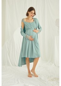 Resim Monamise Kadın Dantelli Önü Düğmeli Hamile Lohusa Sabahlık Takımı 18467 