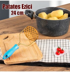 Resim Porsima Paslanmaz Metal Patates Ezici Patates Ezeceği 24cm Mavi 