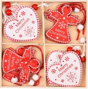 Resim Skycity Ahşap Noel Ağacı Süs Takımı Model A - Noel Güzellikler İçin Doğal Ahşap Dekoratif Parça 