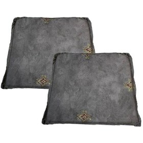 Resim Knsz sırt minderi 2 li mazlum gri işlemeli kumaş cırtlı tel sandalyesi sırtı için 