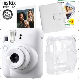 Resim Fujifilm Instax mini 12 Beyaz Fotoğraf Makinesi-20'lu Film-Kare Albüm ve Şeffaf Kılıf Seti 