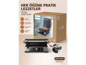 Resim Philips 2200 Watt Gücünde 180 Derece Tam Açılabilir Çıkarılabilir Plakalı Yükseklik Ayarlı Elektrikli Izgara ve Tost Makinesi 