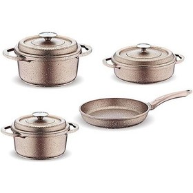 Resim Fms Nostalji 7 Parça Granit Döküm Tencere Seti Bakır 