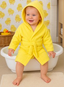Resim CottonVerse Bebek & Çocuk Kapşonlu Bornoz - %100 Pamuk, Unisex Sarı - Sarı / 3-4 Yaş 