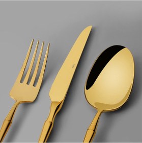 Resim Nehir Marbella Titanium 12 Kişilik 84 Parça Kutulu Çatal Kaşık Bıçak Takımı Altın 