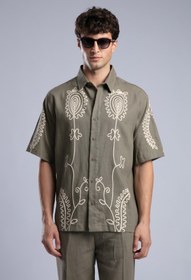 Resim Kabartma Baskılı Keten Gömlek 