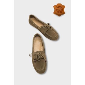 Resim Capone Outfitters Vicki Hakiki Deri Süet Bağcıklı Boncuklu Konfor Kadın Loafer Tekne Ayakkabısı 