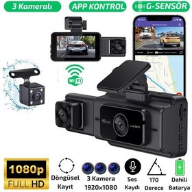 Resim S15 Wi-fi Full Hd 3 Kameralı Araç İçi Güvenlik Kamerası Dashcam 