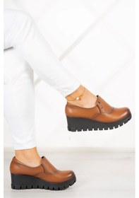 Resim Erkan Saçmacı Gloria Taba Hakiki Deri Dolgu Topuklu Günlük Ayakkabı 