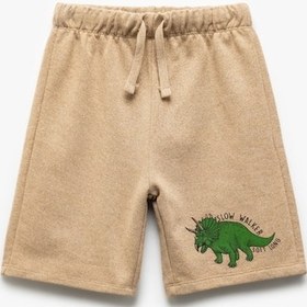 Resim Koton Dinozor Baskılı Beli Lastikli Bermuda Şort Bej 5skb40036tk Ekru 