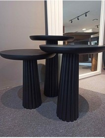 Resim Simillo Wood Siyah 3 Lü Set Mantar Yan Sehpa Fiskos Çiçeklik Decorative Siyah 