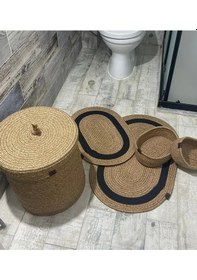 Resim Jüt Hasır 5li Banyo Seti - Siyah Çizgili Siyah 