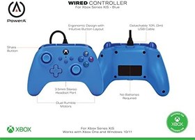 Resim Xbox Series X|S ve Windows 10/11 için kablolu PowerA Controller - Mavi, Gamepad, kablolu video oyun denetleyicisi, oyun denetleyicisi, Xbox One, Type C ile uyumlu, resmi lisanslı 