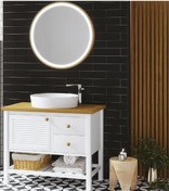 Resim Denko Smarto 95 Cm Mdf Meşe-Beyaz Banyo Dolabı Takımı Çok Renkli 