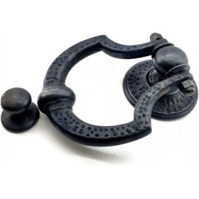 Resim Marsilyan Antika Tarz Dekoratif Pirinç Dövme Kapı Tokmağı, Taktak - 150X105 Mm, Oksit 