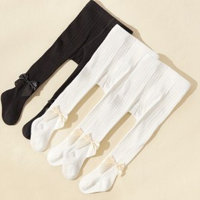 Resim Üçlü Paket Kız Çocukları için Düz Renkli Çift İğneli Sonbahar/Kış Bilek Çoraplar, Fiyonk ve 3D Süslemeli 