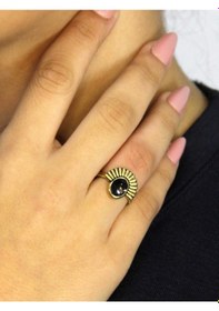Resim Doğal Taş Oniks Doğal Taşlı Antik Model Kadın Ayarlanabillir Yüzük Euy82o Siyah 