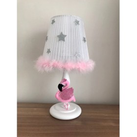 Resim Bebek Çocuk Odası Abajur Filamingo Pembe 