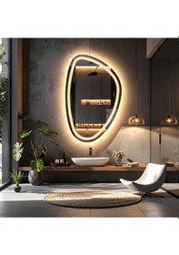 Resim Diagonale Günışığı Kumlamalı Lavabo & Banyo Aynası Dokunmatik Sensörlü 70 X 45 