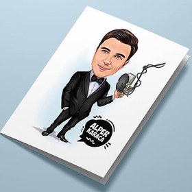 Resim Ses Sanatçısı Erkek Karikatürlü Tebrik Kartı 