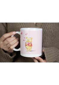 Resim Winnie The Pooh Tasarım Kalp Desenli Romantik Kupa Bardak Sevgiliye Aşk Dolu Hediyelik Bardak Beyaz 