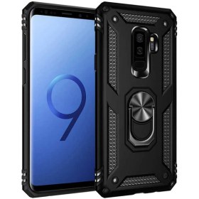 Resim Moraksesuar Samsung Galaxy S9 Plus Kılıf Yüzüklü Standlı Tank Zırh Silikon Siyah 
