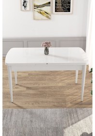 Resim Canisa Kor Serisi 70x114 Açılabilir Mutfak Masası Takımı Beyaz Masa 6 Cappucino Sandalye Masa Beyaz Sandalyeler Cappuccıno 