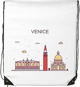Resim DIYthinker Kadın Venedik İtalya Düz Landmark Desen İpli Sırt Çantası İnce Çizgiler Alışveriş Yaratıcı Çanta Omuz Environ Tal Polyester Çanta, Çok renkli, One Size, sırt çantası 