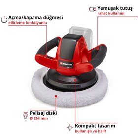 Resim Einhell CE-CB 18/254 Li, Akülü Polisaj Makinesi Seti ( 4,0 Ah Akü ve Şarj Cihazı , Polisaj Ped Seti Dahildir ) 