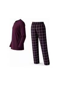 Resim Mutlu City Erkek Mevsimlik Uzun Kollu 3 Düğmeli Ekose Alt Pijama Takımı 16652 Vişne 