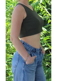 Resim Afri Kadın Koyu Yeşil Basic Ribana Atlet Crop Likralı Spor Üst Koyu Yeşil 