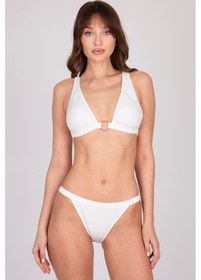 Resim Burcumay Gold Halka Detaylı Beyaz Üçgen Bikini Takımı 