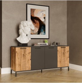 Resim Robin Home Troya Oturma Odası Salon Konsol 4 Kapaklı Metal Ayaklı Çam 