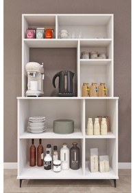 Resim Ases Mobilya Ases Elz214 Çok Amaçlı Dolap 3 Kapaklı Açık Raflı Kiler Mutfak Dolabı Beyaz Beyaz 