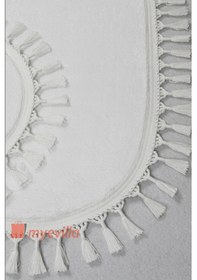 Resim My Evilla Modern Simirna Dekoratif Peluş Oval 60x100-50x60 Ponpon Saçaklı Klozet Takımı 