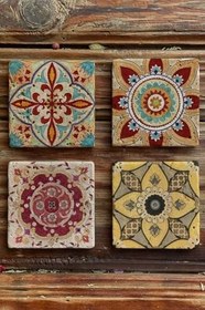 Resim Oscar Stone Decor Baskılı Doğaltaş Bardak Altlığı 4'Lü Set Desen Tile 4Dsn-223 
