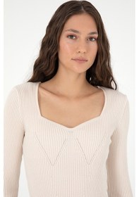 Resim U.S. Polo Assn. Kadın Krem V Yaka Kazak 50293163-VR071 