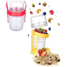 Resim Çift Hazneli - Çatal Kaşıklı Portatif Müsli -Atıştırmalık Kabı 800 ml 