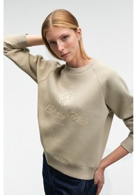 Resim Grimelange MIRELLAN Kadın Baskılı Yuvarlak Yaka Regular Fit Taş Rengi Sweatshirt 