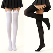 Resim 1 Çift Kadınların Şeffaf Uyluklu Çorapları - Hafif Yaz Çorapları, Ruffled Hem, Nefes Alabilen Kumaş, Düz Renk Tasarımı, Rahat veya Şık Kıyafetler İçin, Sevimli Çoraplar 