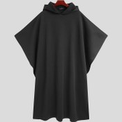 Resim INCERUN Erkek Gotik Punk Kapüşonlu Pelerin - Batwing Kollu Bol Kesim Şal Cape, Yırtmaç Detaylı, Makinede Yıkanabilir İlkbahar/Sonbahar Günlük Dış Giyim, Retro Moda, Fonksiyonel Cepli 