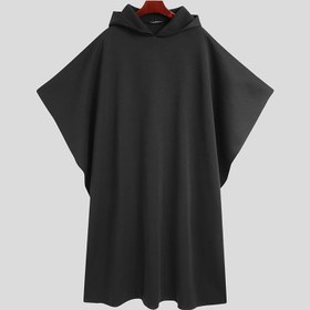 Resim INCERUN Erkek Gotik Punk Kapüşonlu Pelerin - Batwing Kollu Bol Kesim Şal Cape, Yırtmaç Detaylı, Makinede Yıkanabilir İlkbahar/Sonbahar Günlük Dış Giyim, Retro Moda, Fonksiyonel Cepli 