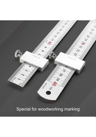 Resim Yuntech01 Ahşap İşleri İçin Hassas İşaretleme Ve Ölçüm Aracı - Alüminyum Alyazı Cetveli 30 Cm - Konum Blokları İle Profesyonel Doğruluk 