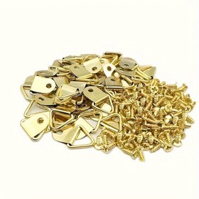 Resim 10 Adet Mini Altın Üçgen D-Kancalar Vidalarla - Çerçeveler, Saatler, Sanat Eserleri & Aynalar için Çok Yönlü Resim Asma Donanımı 